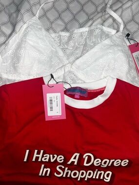 Edikted White Eyelet Cami and Red Graphic Tee Set